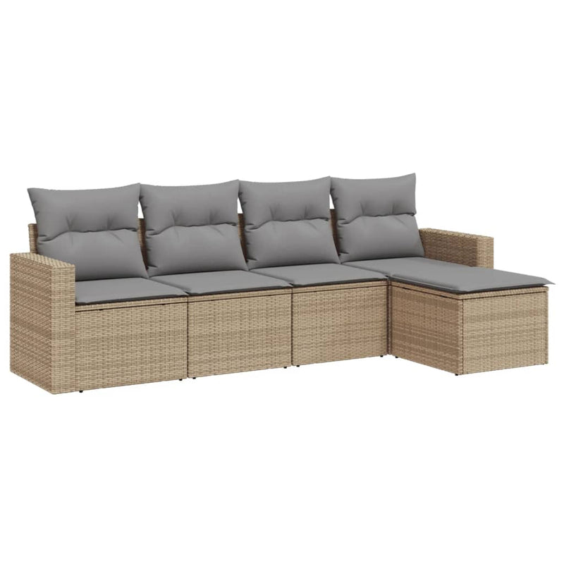 Set canapele de grădină cu perne, 5 piese, bej, poliratan