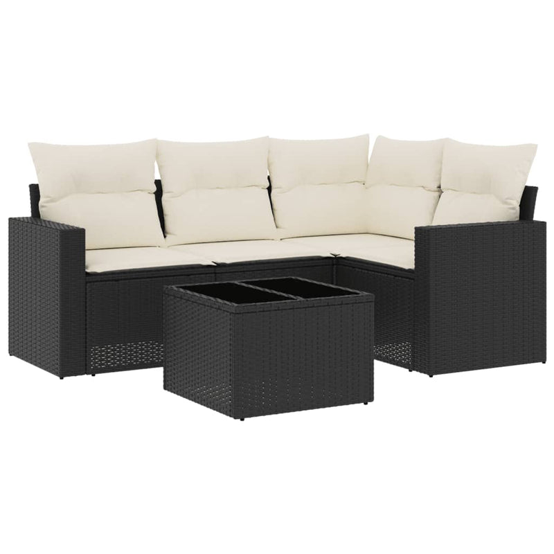 Set mobilier de grădină cu perne, 5 piese, negru, poliratan