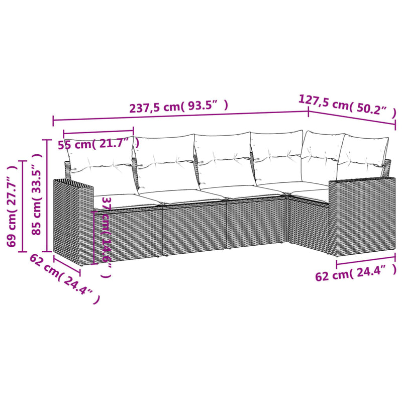 Set canapele de grădină cu perne, 5 piese, bej, poliratan