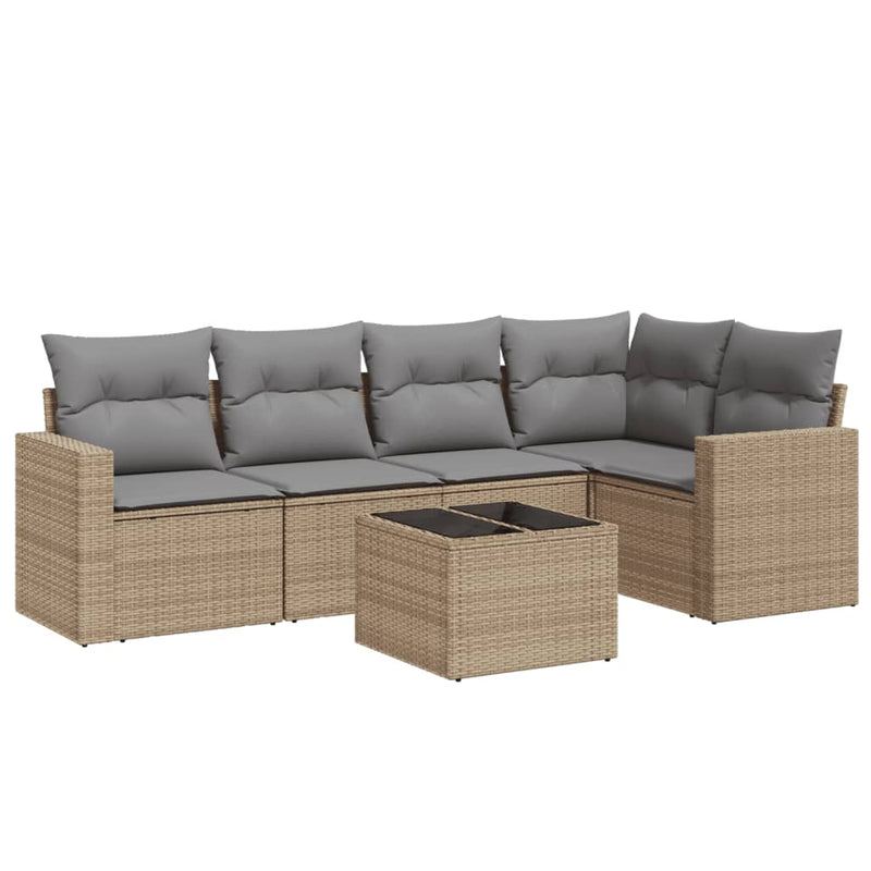 Set canapele de grădină cu perne, 6 piese, bej, poliratan