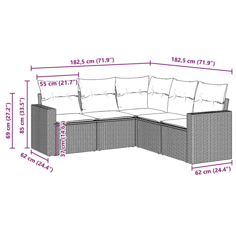 Set canapele de grădină cu perne, 5 piese, maro, poliratan