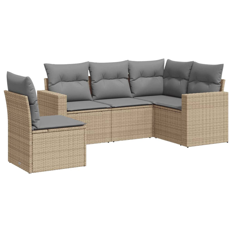 Set canapele de grădină cu perne, 5 piese, bej, poliratan