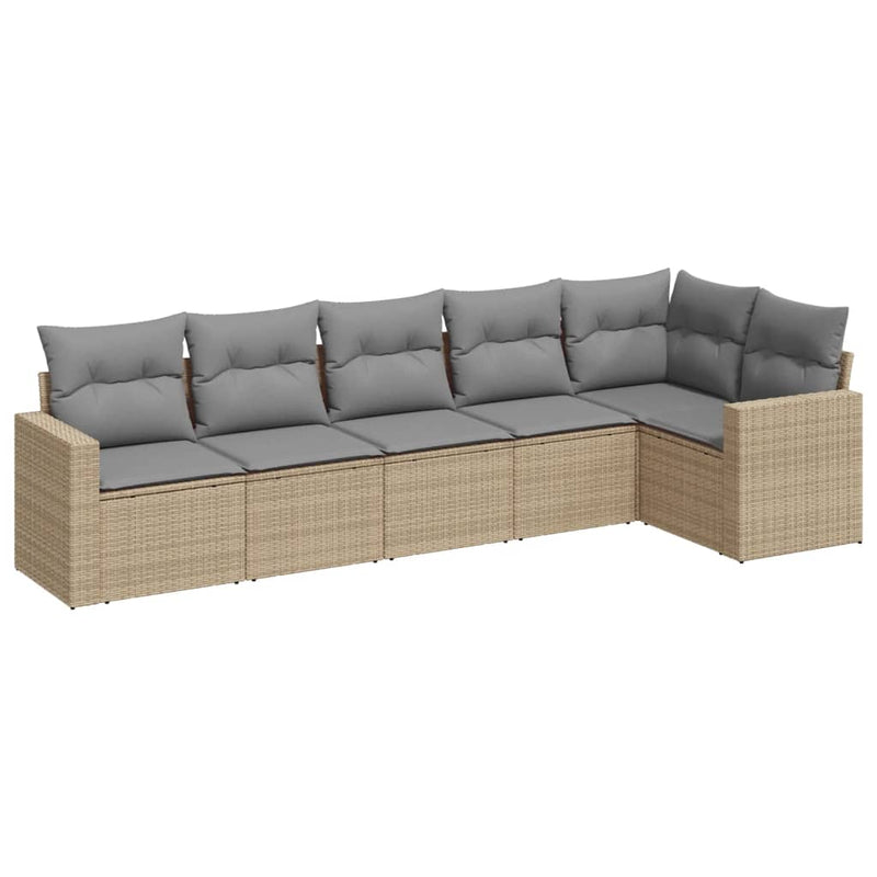 Set canapele de grădină cu perne, 6 piese, bej, poliratan