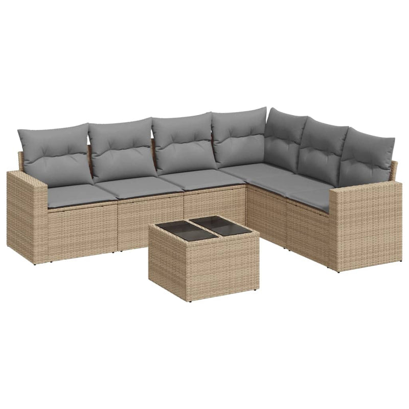 Set canapele de grădină, 7 piese, cu perne, bej, poliratan