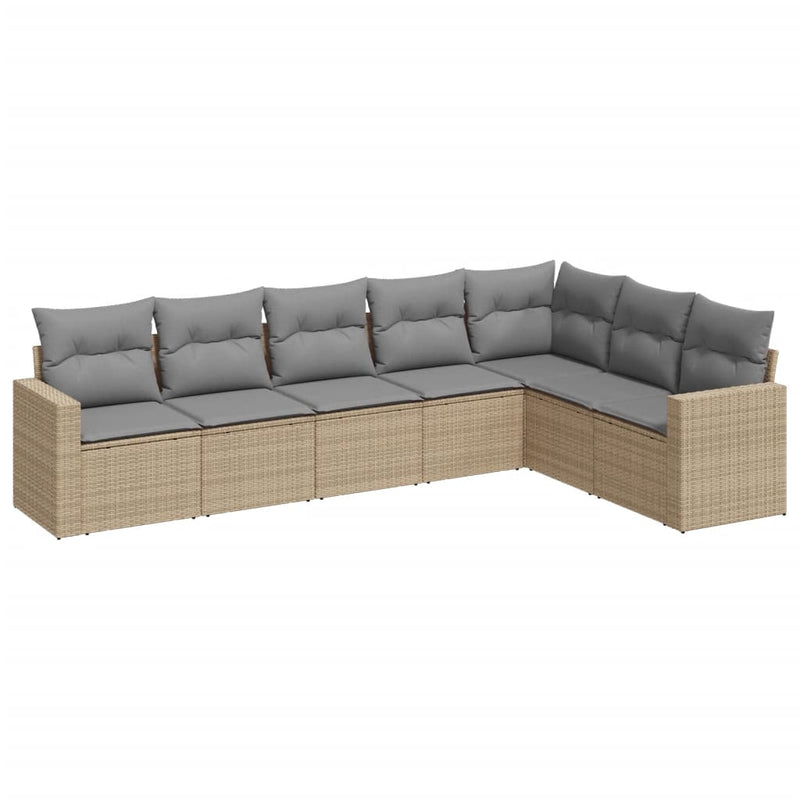 Set canapele de grădină, 7 piese, cu perne, bej, poliratan