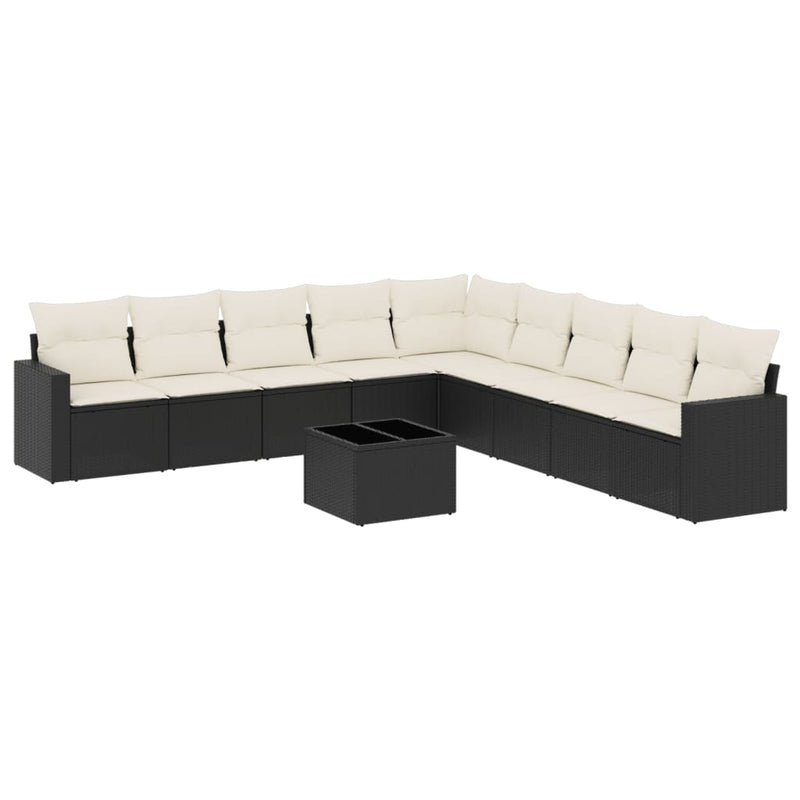 Set canapele de grădină cu perne, 10 piese, negru, poliratan