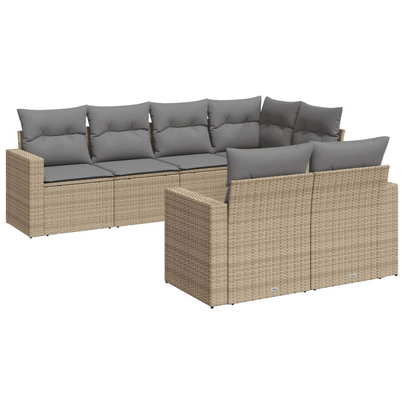 Set canapele de grădină, 7 piese, cu perne, bej, poliratan