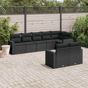 Set mobilier de grădină cu perne, 8 piese, negru, poliratan