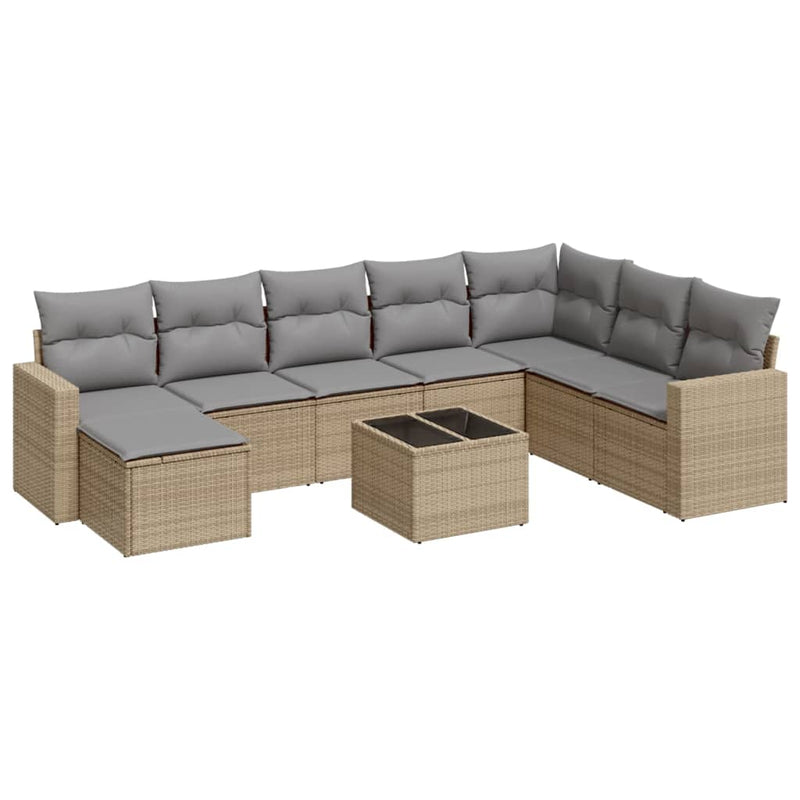 Set canapele de grădină, 9 piese, cu perne, bej, poliratan