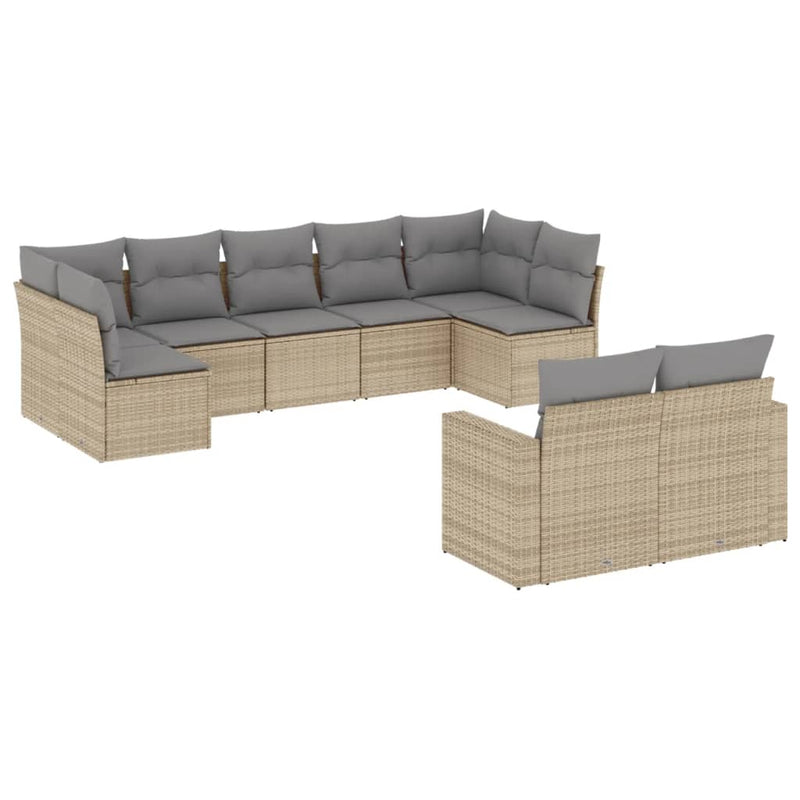 Set canapele de grădină, 9 piese, cu perne, bej, poliratan
