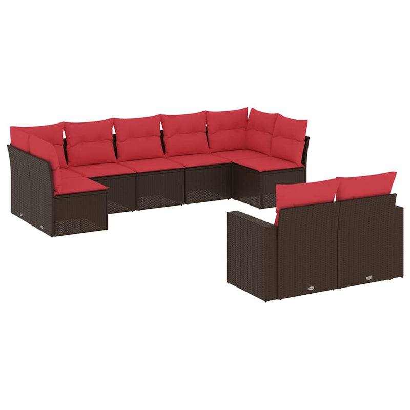 Set canapele de grădină cu perne, 9 piese, maro, poliratan
