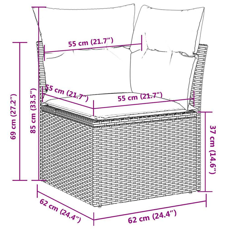 Set canapele de grădină cu perne, 9 piese, maro, poliratan