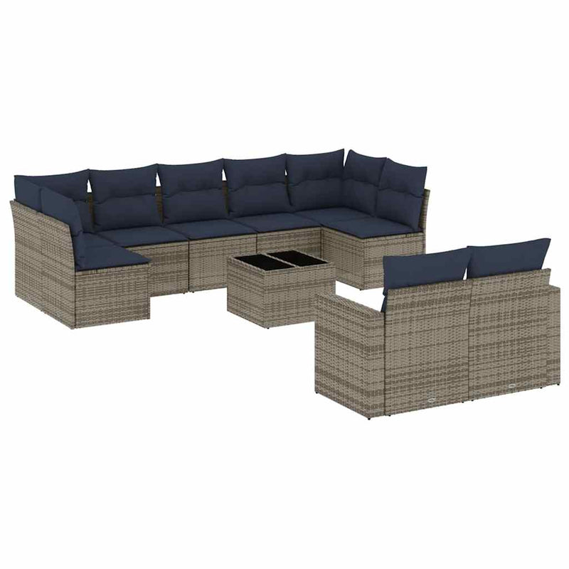 Set canapele de grădină cu perne, 10 piese, gri, poliratan