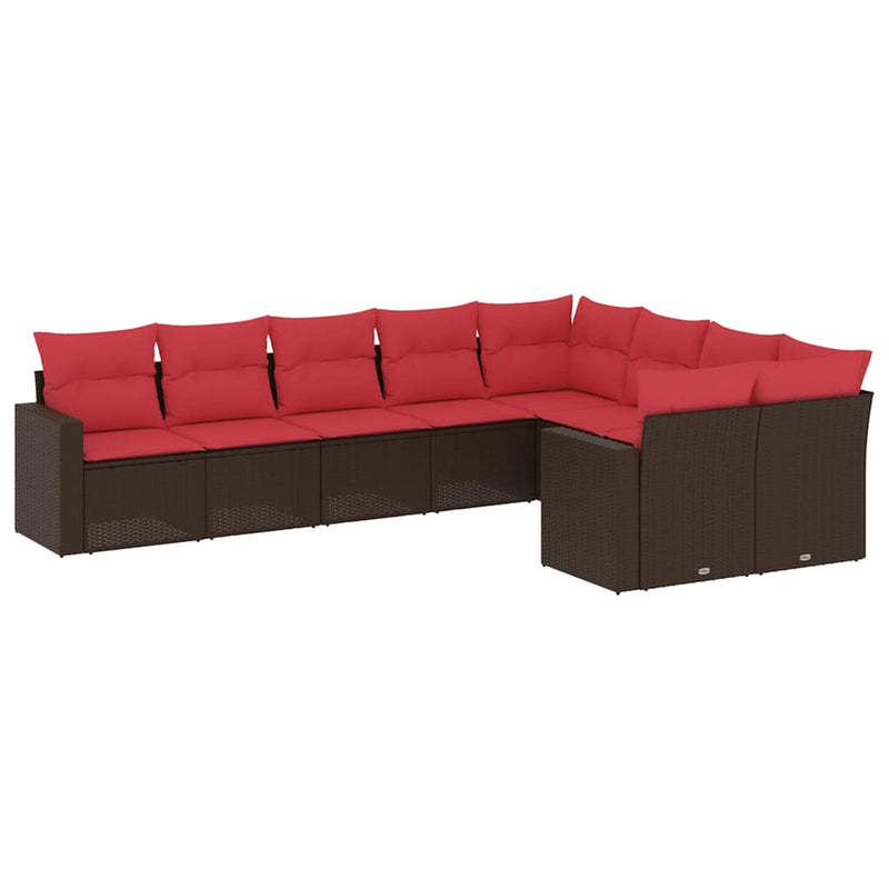 Set canapele de grădină cu perne, 9 piese, maro, poliratan