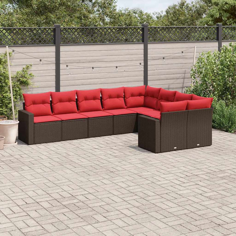 Set canapele de grădină cu perne, 9 piese, maro, poliratan