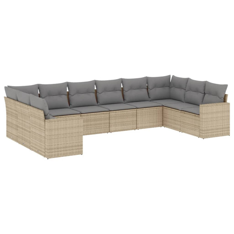 Set canapele de grădină cu perne, 10 piese, bej, poliratan
