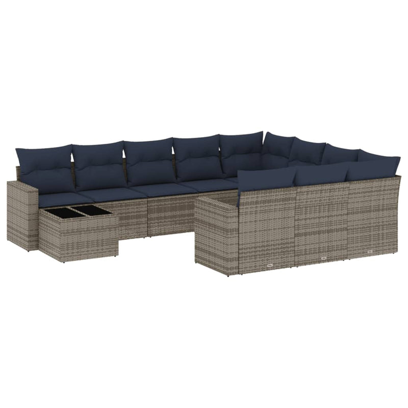 Set canapele de grădină cu 11 piese și perne, gri, poliratan