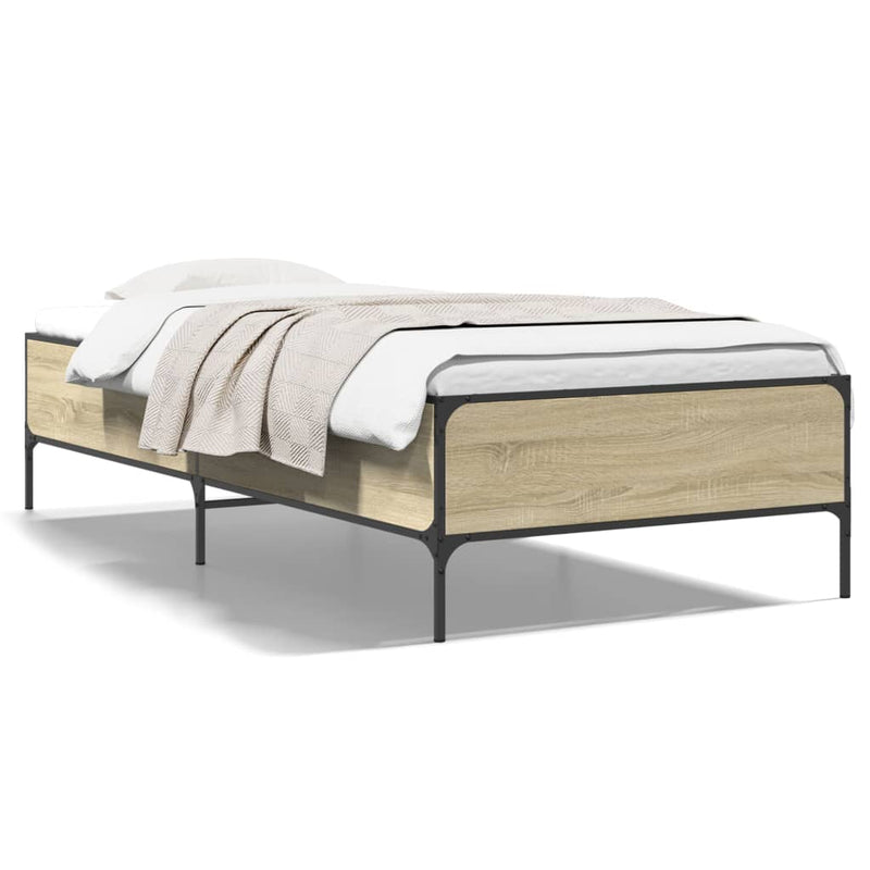 Cadru de pat, stejar sonoma, 75x190 cm, lemn prelucrat și metal