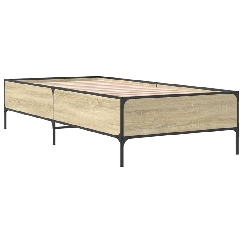 Cadru de pat, stejar sonoma, 75x190 cm, lemn prelucrat și metal