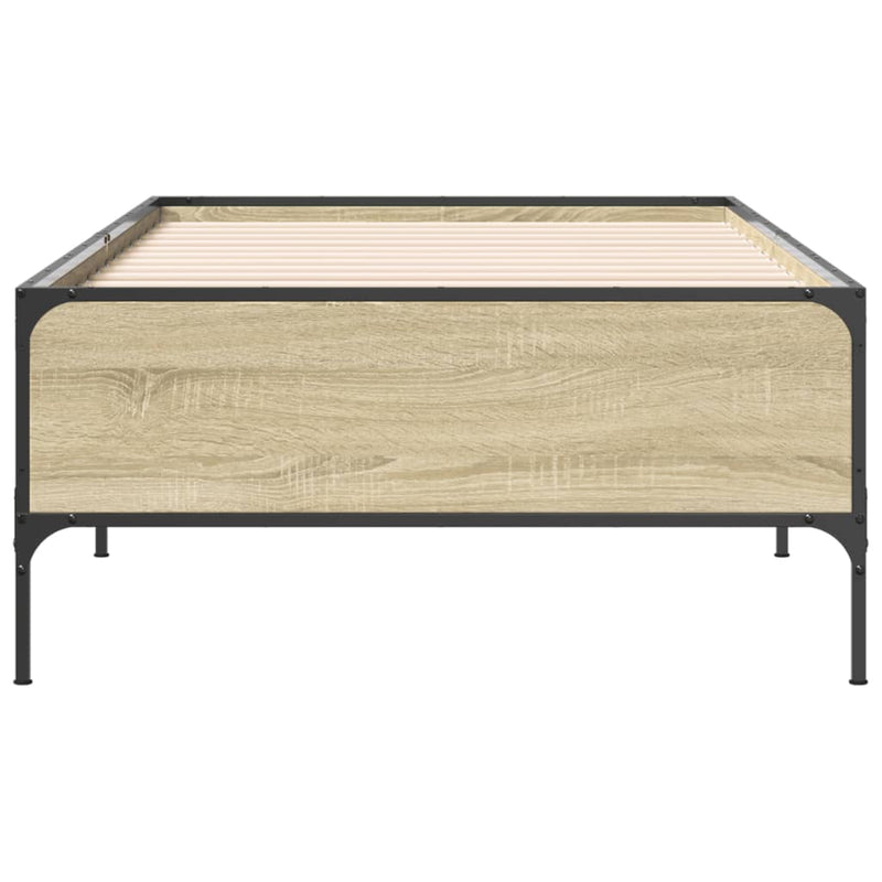 Cadru de pat, stejar sonoma, 75x190 cm, lemn prelucrat și metal
