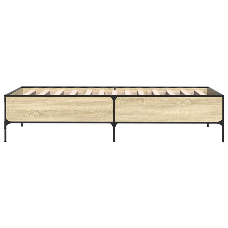 Cadru de pat, stejar sonoma, 75x190 cm, lemn prelucrat și metal