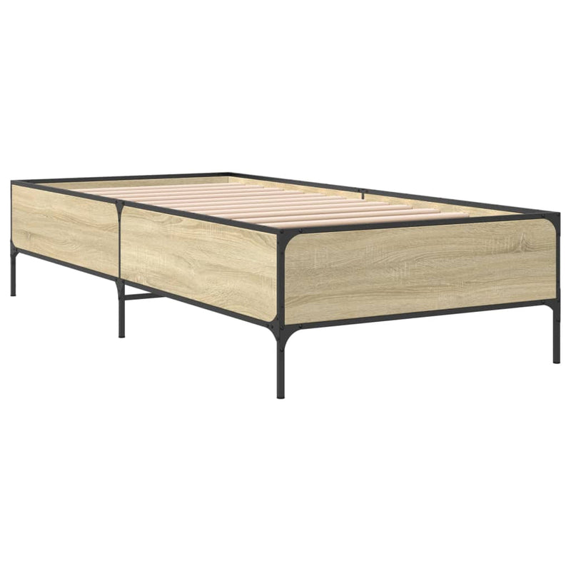 Cadru de pat, stejar sonoma, 75x190 cm, lemn prelucrat și metal