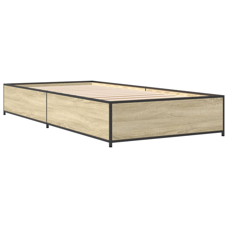 Cadru de pat, stejar sonoma, 75x190 cm, lemn prelucrat și metal