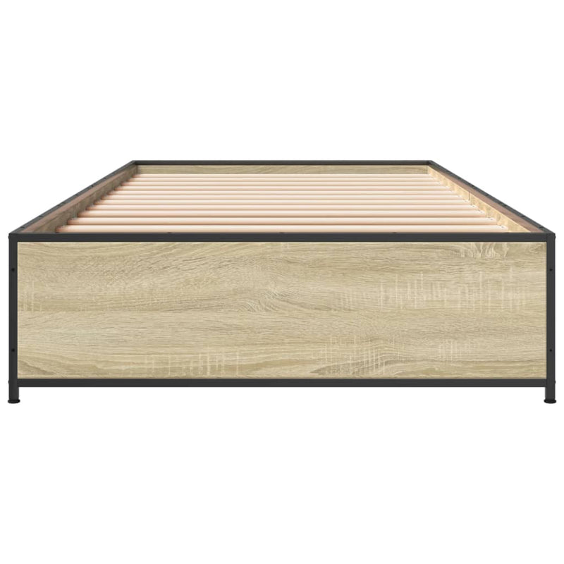Cadru de pat, stejar sonoma, 75x190 cm, lemn prelucrat și metal