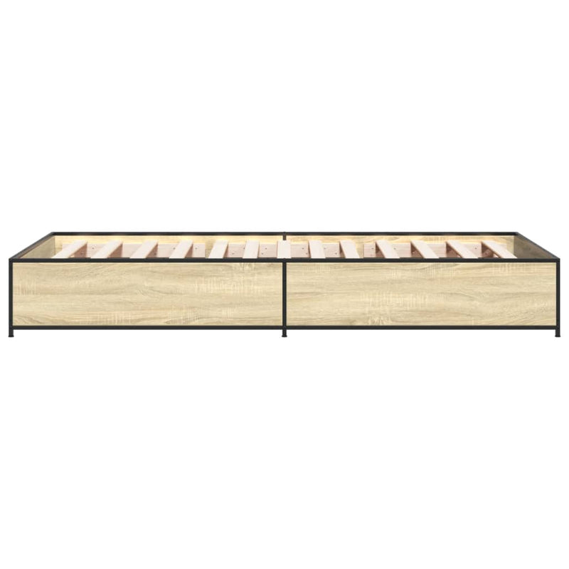 Cadru de pat, stejar sonoma, 75x190 cm, lemn prelucrat și metal