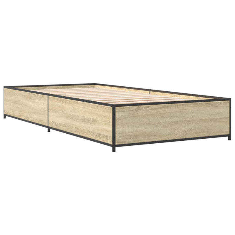 Cadru de pat, stejar sonoma, 75x190 cm, lemn prelucrat și metal