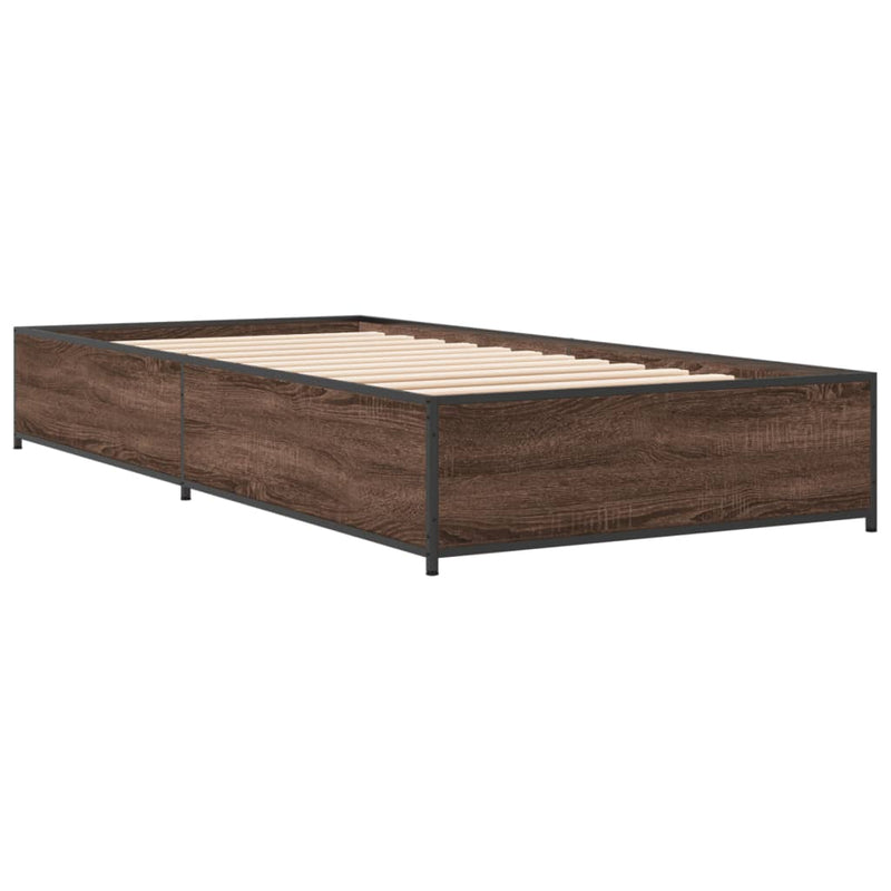 Cadru de pat, stejar maro, 75x190 cm, lemn prelucrat și metal