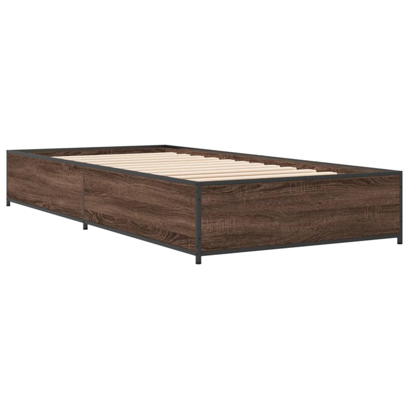 Cadru de pat, stejar maro, 75x190 cm, lemn prelucrat și metal