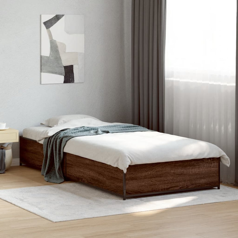 Cadru de pat, stejar maro, 75x190 cm, lemn prelucrat și metal