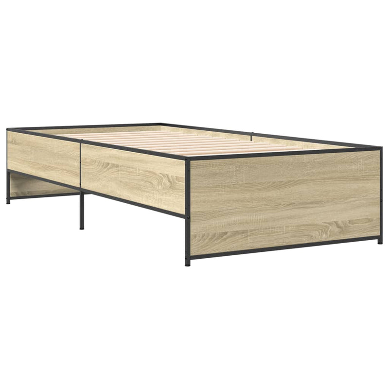Cadru de pat, stejar sonoma, 75x190 cm, lemn prelucrat și metal
