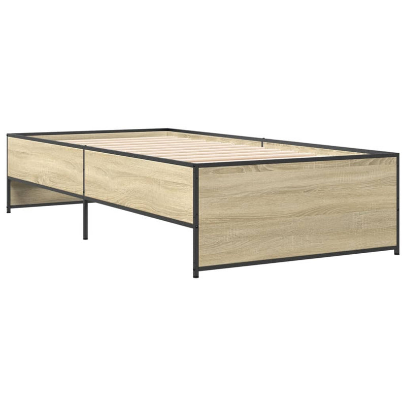 Cadru de pat, stejar sonoma, 75x190 cm, lemn prelucrat și metal