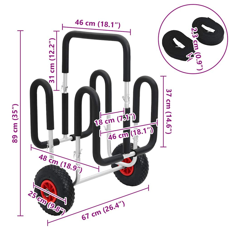 Cărucior de SUP pentru 2 plăci de surf, 90 kg, aluminiu