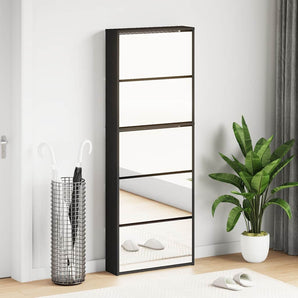 Pantofar cu oglindă, 5 niveluri, negru, 63x17x169,5 cm