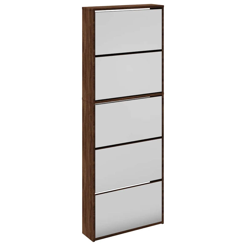 Pantofar cu oglindă, 5 niveluri, stejar maro, 63x17x169,5 cm