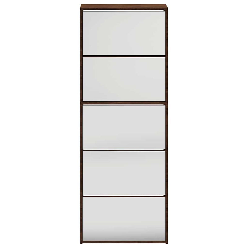 Pantofar cu oglindă, 5 niveluri, stejar maro, 63x17x169,5 cm