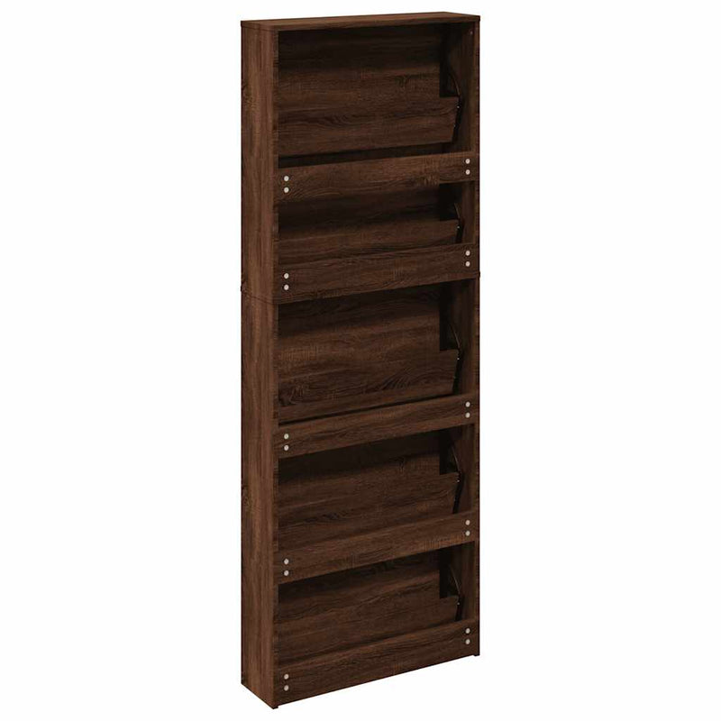 Pantofar cu oglindă, 5 niveluri, stejar maro, 63x17x169,5 cm