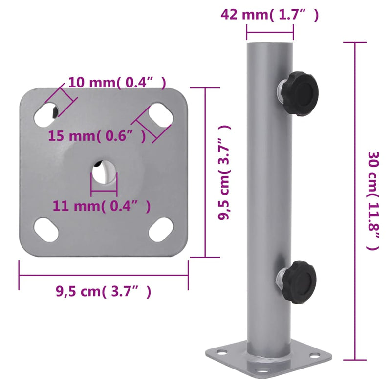 Suport de umbrelă pentru stâlp de Ø32/34/38 mm, argintiu, oțel