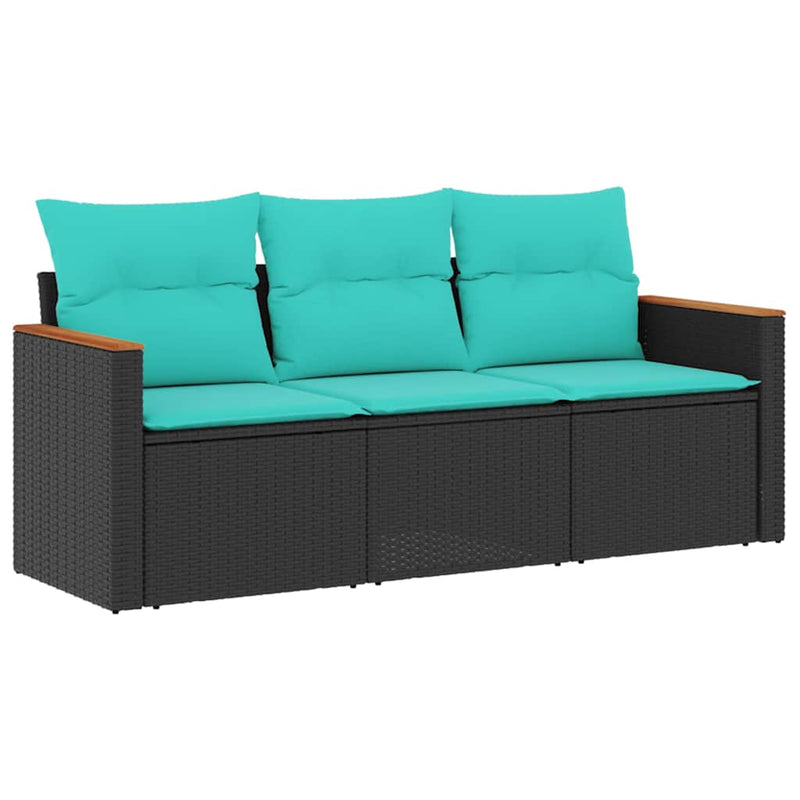 Set canapele de grădină 3 piese cu perne, poliratan negru