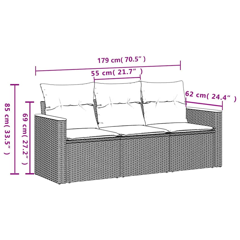 Set canapele de grădină 3 piese cu perne, poliratan negru