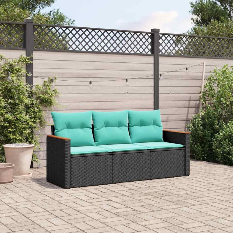 Set canapele de grădină 3 piese cu perne, poliratan negru