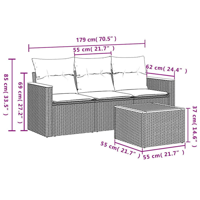 Set canapele de grădină cu 4 piese și perne, poliratan negru