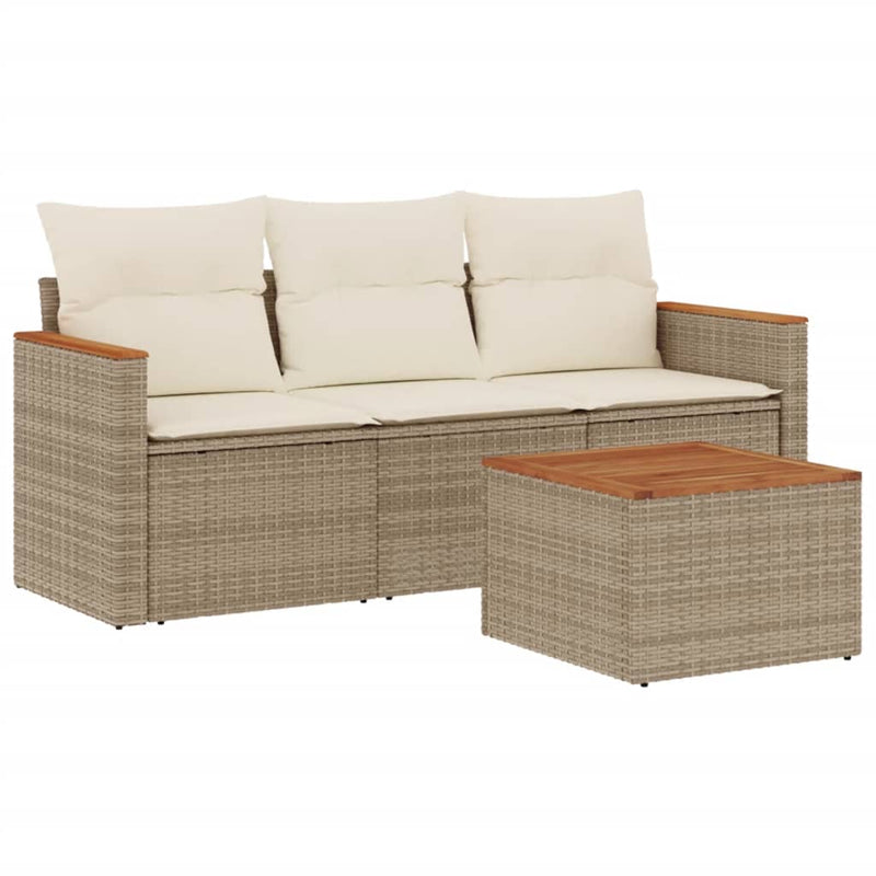 Set canapele de grădină, 4 piese, cu perne, bej, poliratan