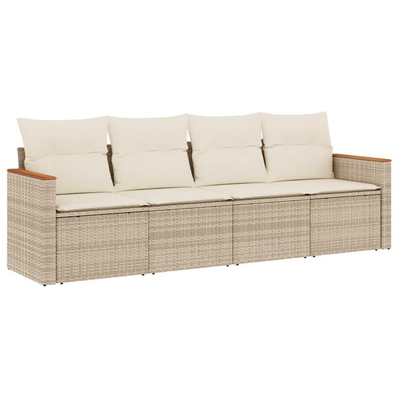 Set canapele de grădină, 4 piese, cu perne, bej, poliratan