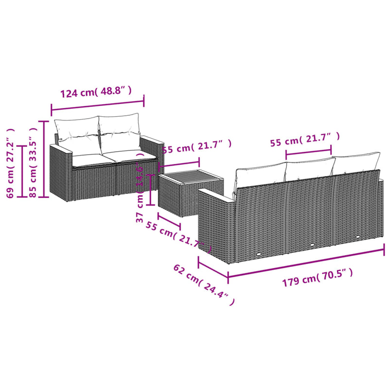 Set mobilier grădină cu perne, 6 piese, gri, poliratan