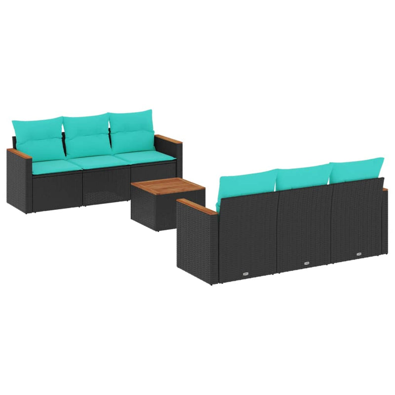 Set canapele de grădină cu 7 piese și perne, poliratan negru