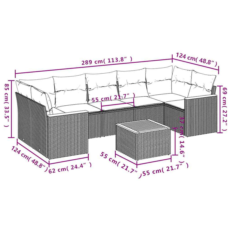 Set mobilier de grădină cu perne, 8 piese, negru, poliratan